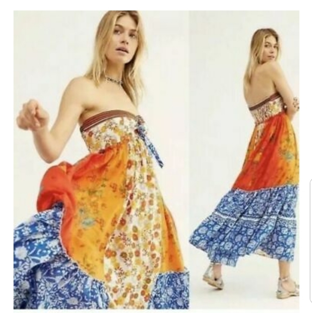 Free People Golden Dreams strapless Maxi